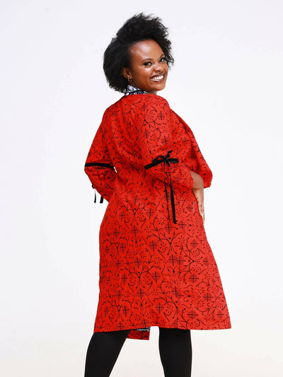 Ancestral House Partnered Kimono Dress - Red - Shopzetu