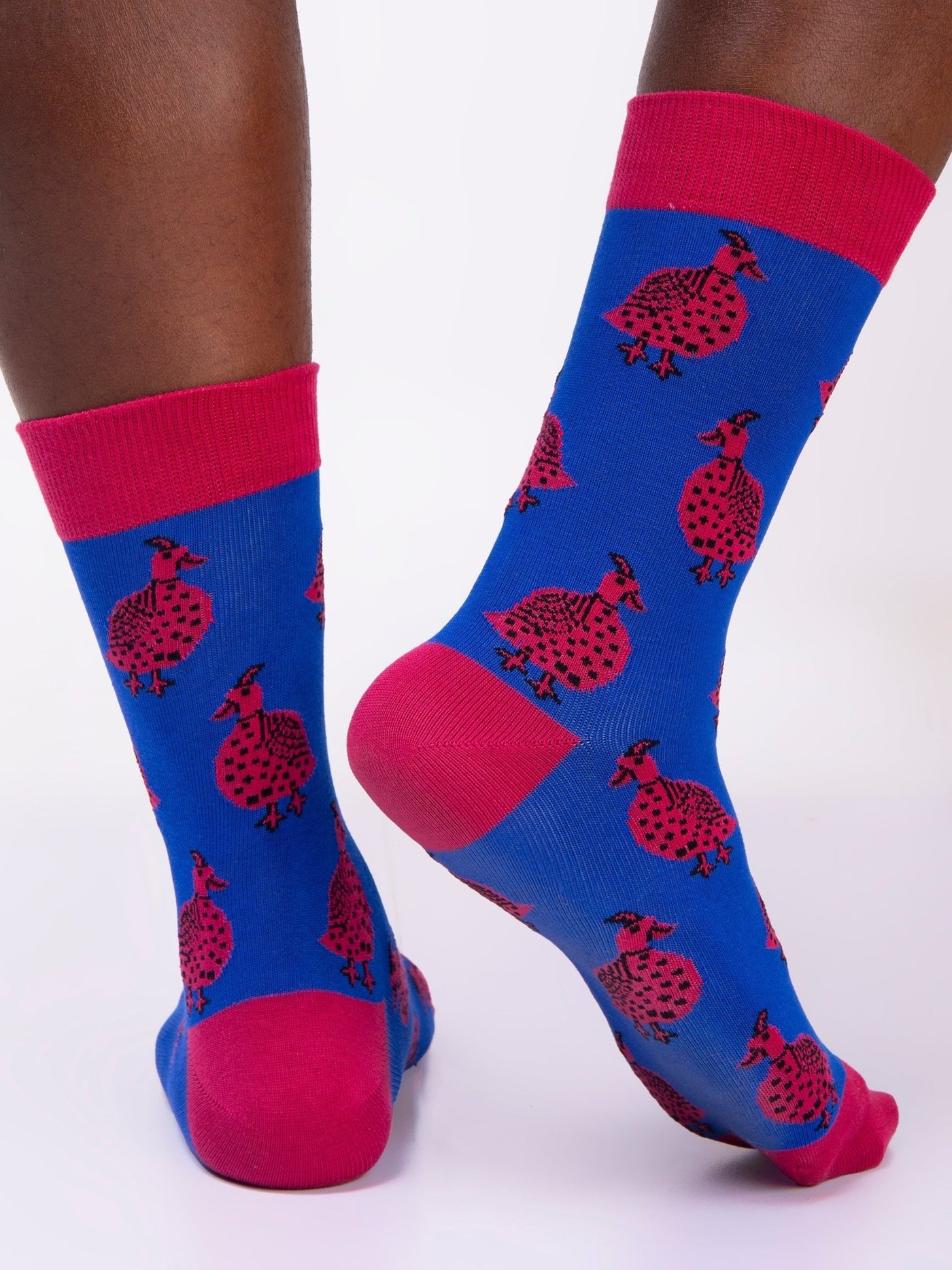 Kamata Pink Guineafowl Combed Cotton Socks - Royal Blue / Pink - Shopzetu