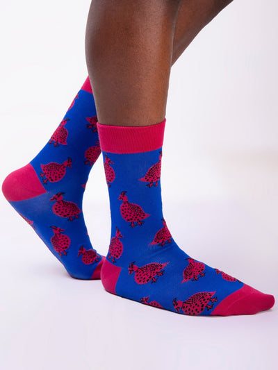 Kamata Pink Guineafowl Combed Cotton Socks - Royal Blue / Pink - Shop Zetu Kenya