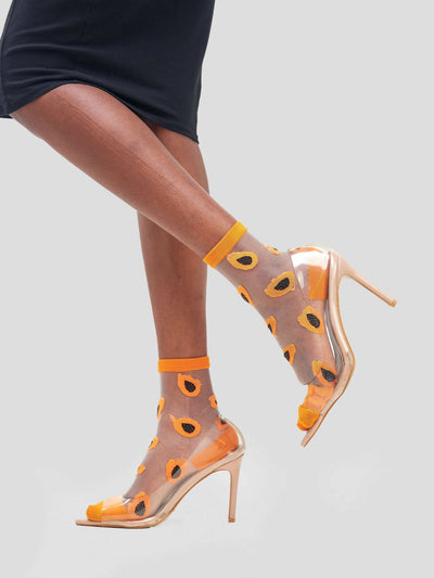 Kamata Orange Pawpaw Sheer Socks - Orange - Shopzetu
