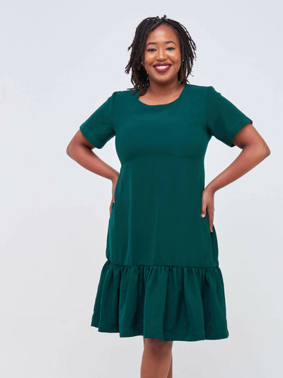 Kish Apparels Ruffle Hem Pleated Dress - Green - Shop Zetu Kenya