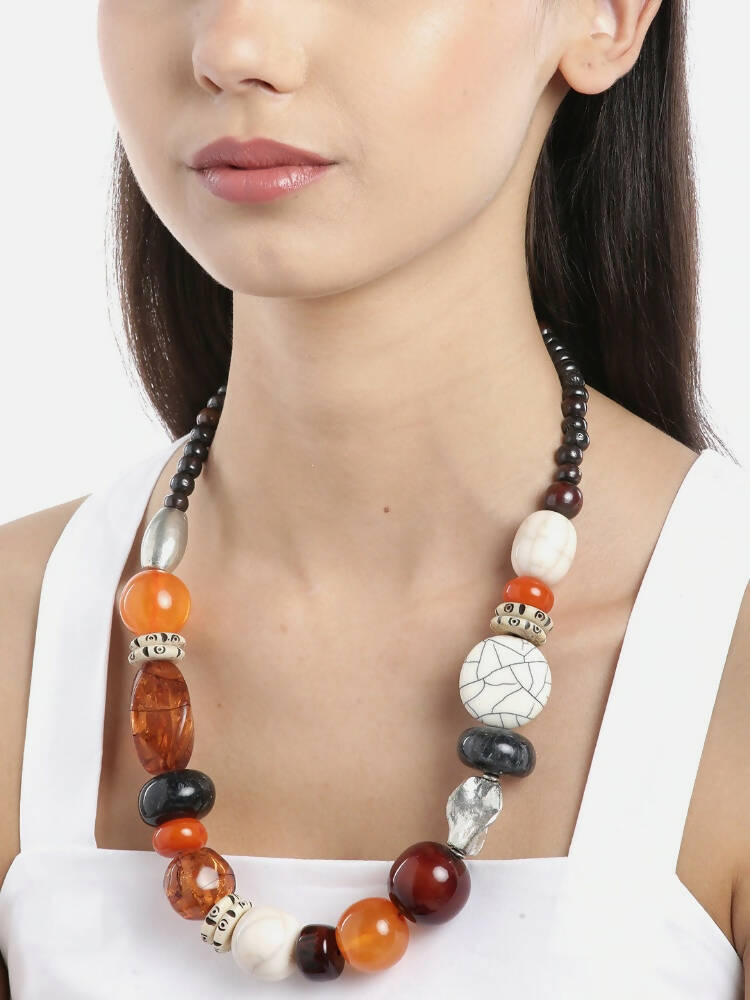 Slaks World Fashion Off White Beaded Necklace - Orange / White - Shopzetu
