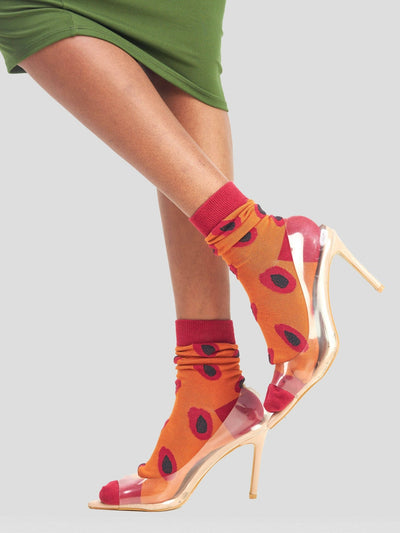 Kamata Red Pawpaw Combed Cotton Socks - Orange / Red - Shopzetu