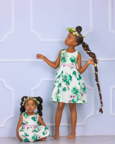 KnK Children's Boutique Floral Dress - Green / White Floral - Shop Zetu Kenya