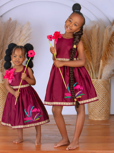 KnK Children's Boutique Maroon Flamingo Dress - Maroon - Shop Zetu Kenya