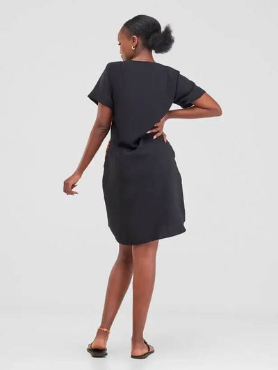 African Yuva Dashuri Shift Dress - Black - Shopzetu