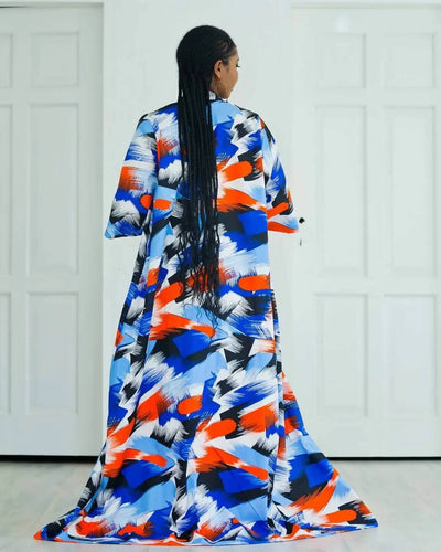 African Yuva Hera Kimono Print - Blue / Orange - Shopzetu