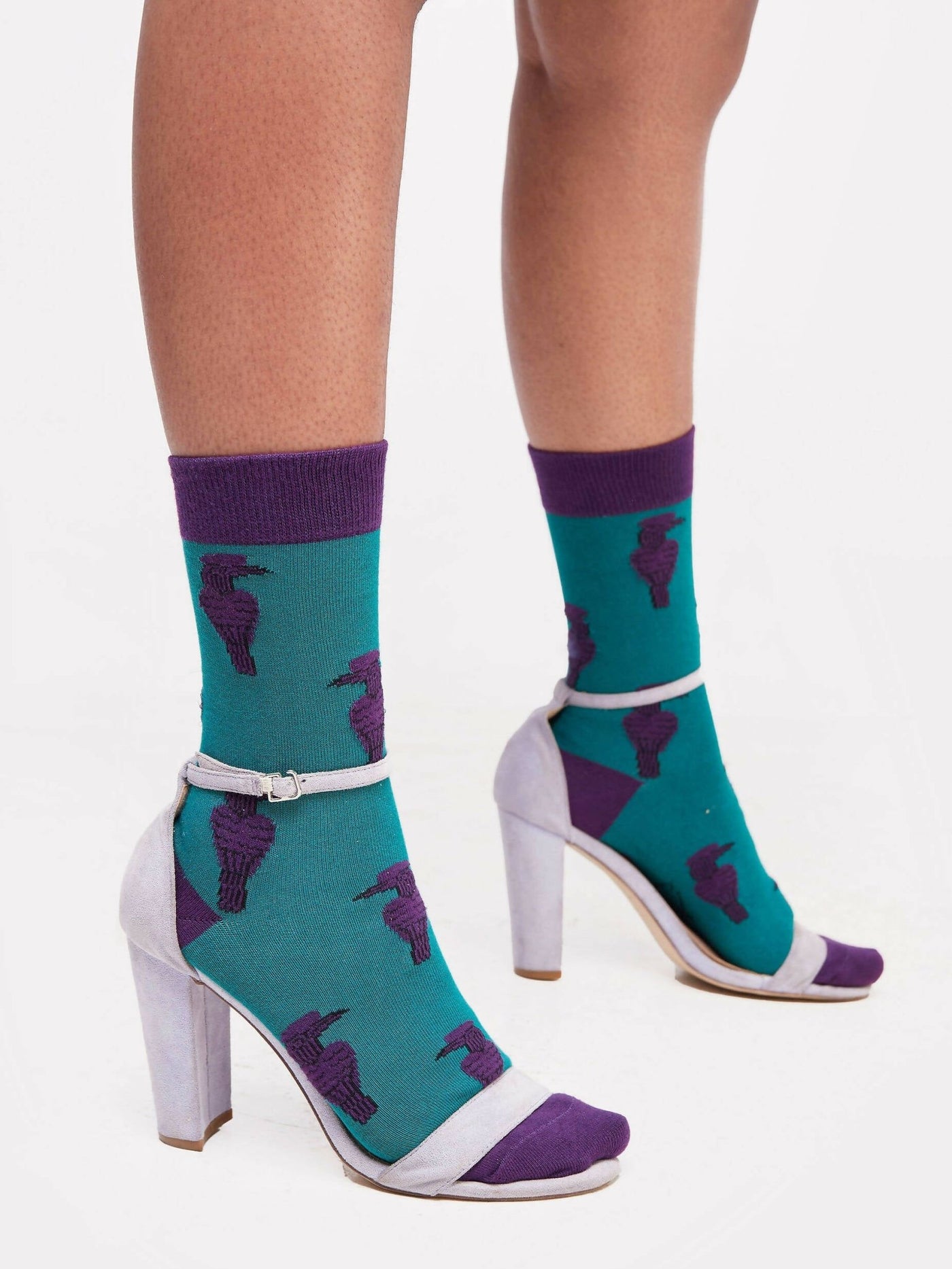 Kamata Purple Hornbill Combed Cotton Socks - Purple / Green - Shopzetu