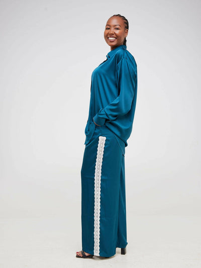 Fauza Design Karembo Silk Pant Sets - Teal - Shopzetu