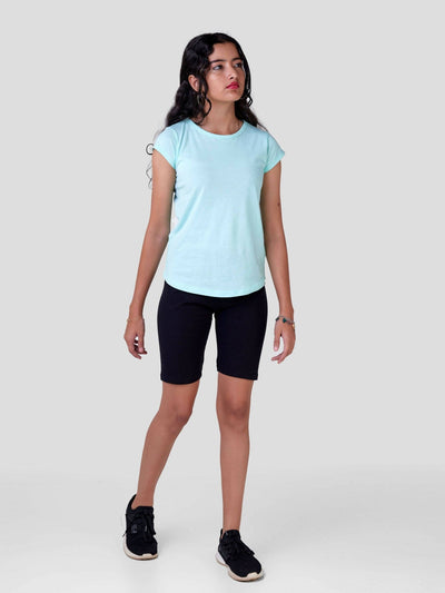 Inken Solid Short Sleeve Shirt-tail T-shirt- Deep Aqua - Shopzetu