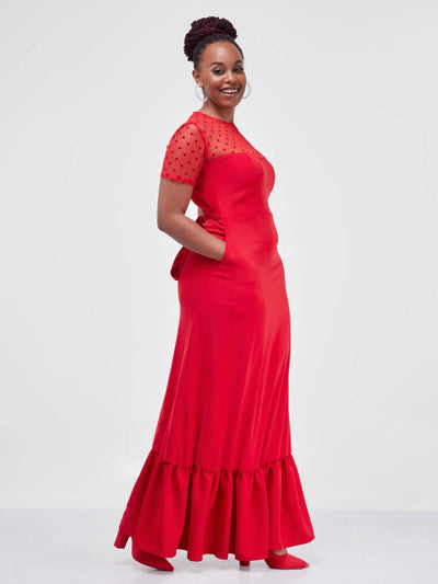 Ladies & Linen Red Velvet Maxi Dress - Red - Shop Zetu Kenya