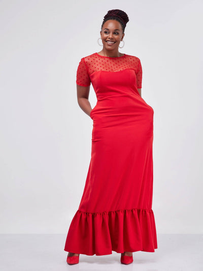 Ladies & Linen Red Velvet Maxi Dress - Red - Shop Zetu Kenya