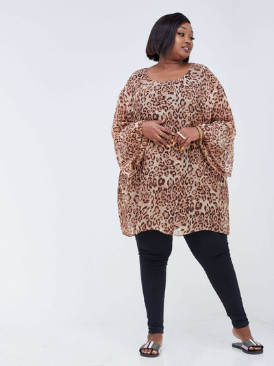 Lamazi Collections Animal Print Chiffon Top - Brown / Black Print - Shop Zetu Kenya