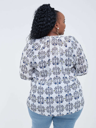 Lamazi Collections Butterfly Print Chiffon Top - Light Blue Print - Shop Zetu Kenya