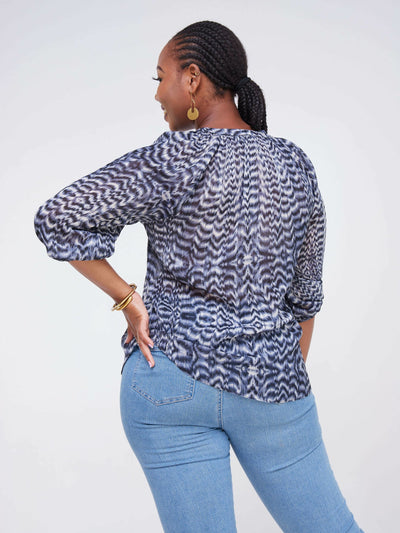 Lamazi Collections Chiffon Print Top - Blue - Shop Zetu Kenya