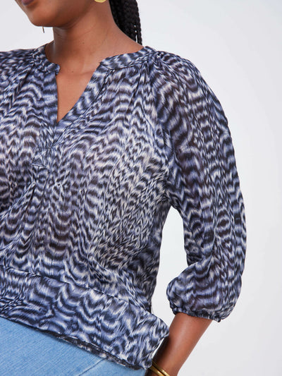 Lamazi Collections Chiffon Print Top - Blue - Shop Zetu Kenya