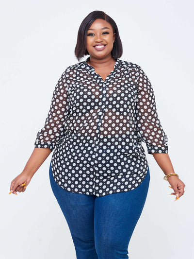 Lamazi Collections Polka Dots Chiffon Top - Black / White Polka - Shop Zetu Kenya