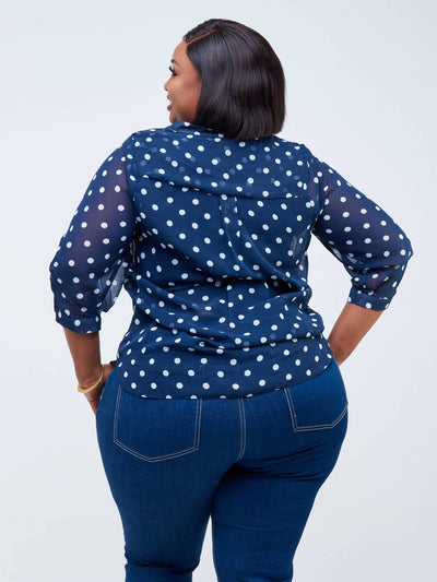 Lamazi Collections Polka Dots Chiffon Top - Navy Blue - Shop Zetu Kenya