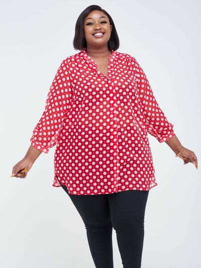 Lamazi Collections Polka Dots Chiffon Top - Red Polka - Shop Zetu Kenya