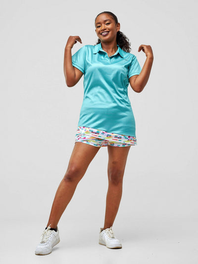 Authetic Golf Shirt Dress With Multicolored Undershorts - Teal - Shopzetu