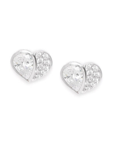 Slaks World Fashion Heart Shaped Stud Earrings - Silver - Shopzetu
