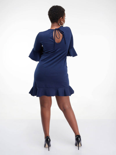 Liliadly Ruffled Shift Dress - Navy Blue - Shop Zetu Kenya