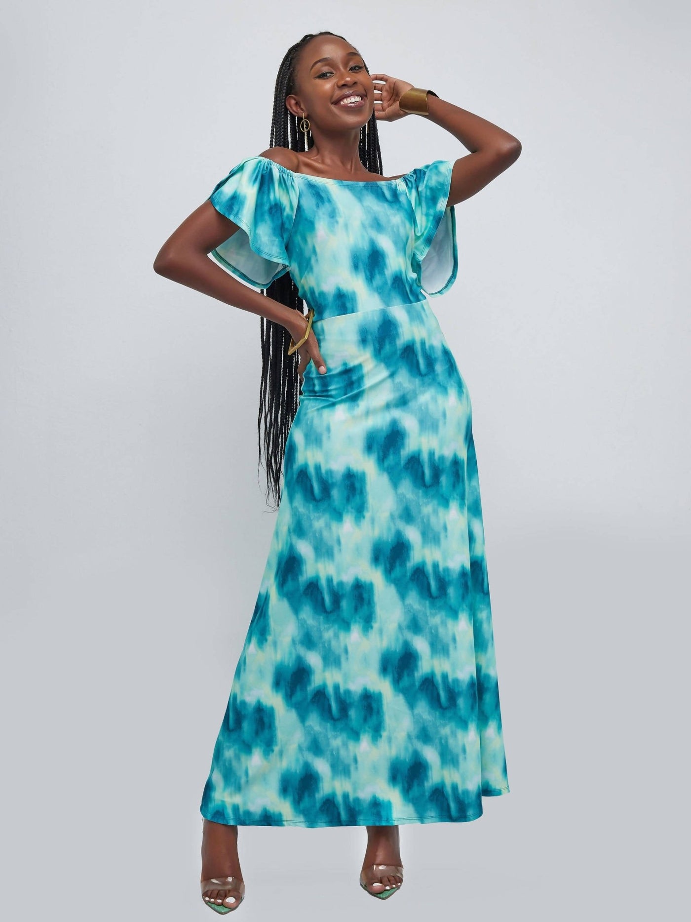 Liliadly Summer Vibe Off Shoulder Dress - Turquoise - Shop Zetu Kenya