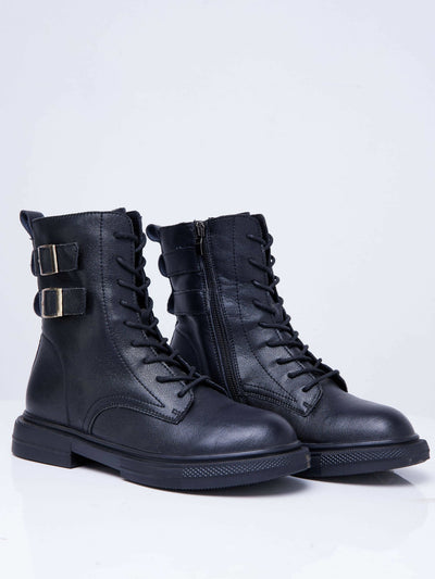 Lizola Awsome Double Half Martin Boots - Black - Shop Zetu Kenya