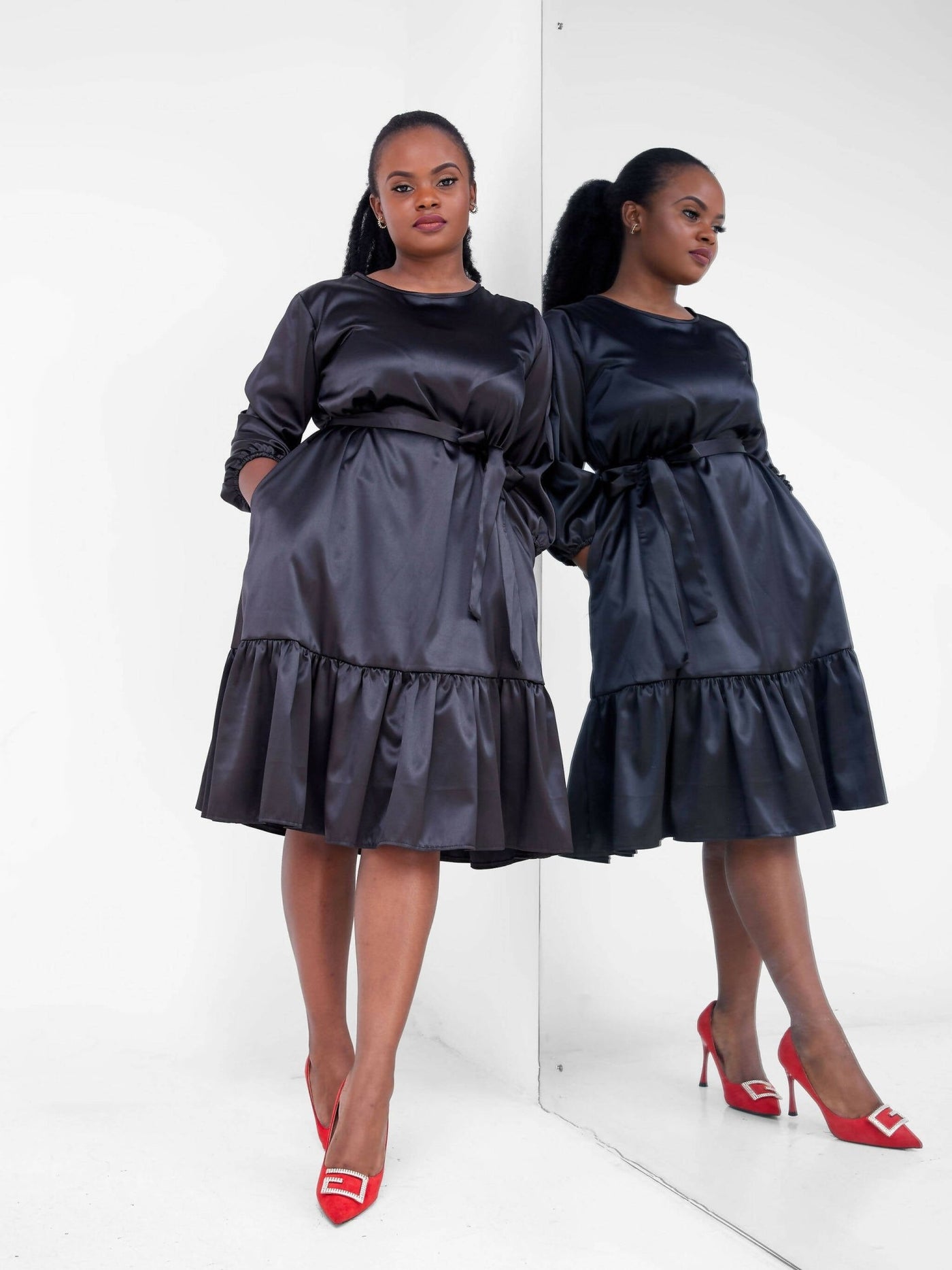 Lizola Fancy Silk Dress - Black - Shop Zetu Kenya