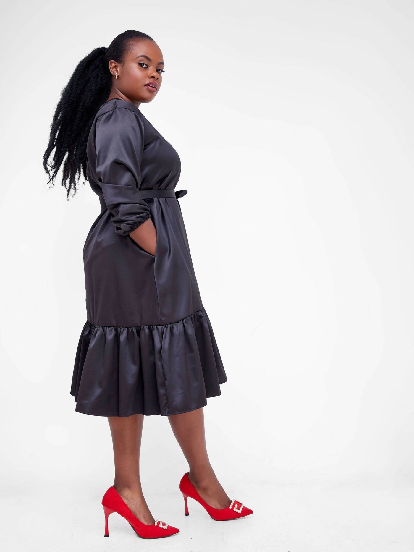 Lizola Fancy Silk Dress - Black - Shop Zetu Kenya
