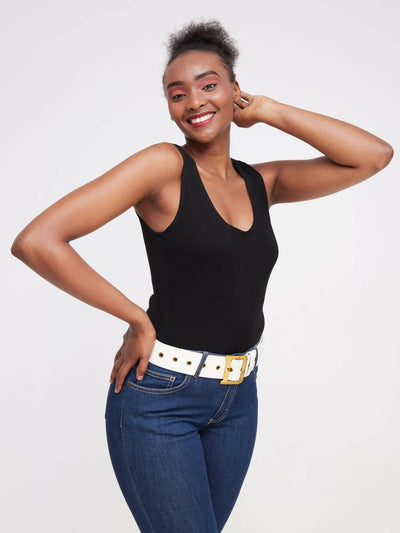 Lizola Jana Wide Buckle Belt - White - Shop Zetu Kenya