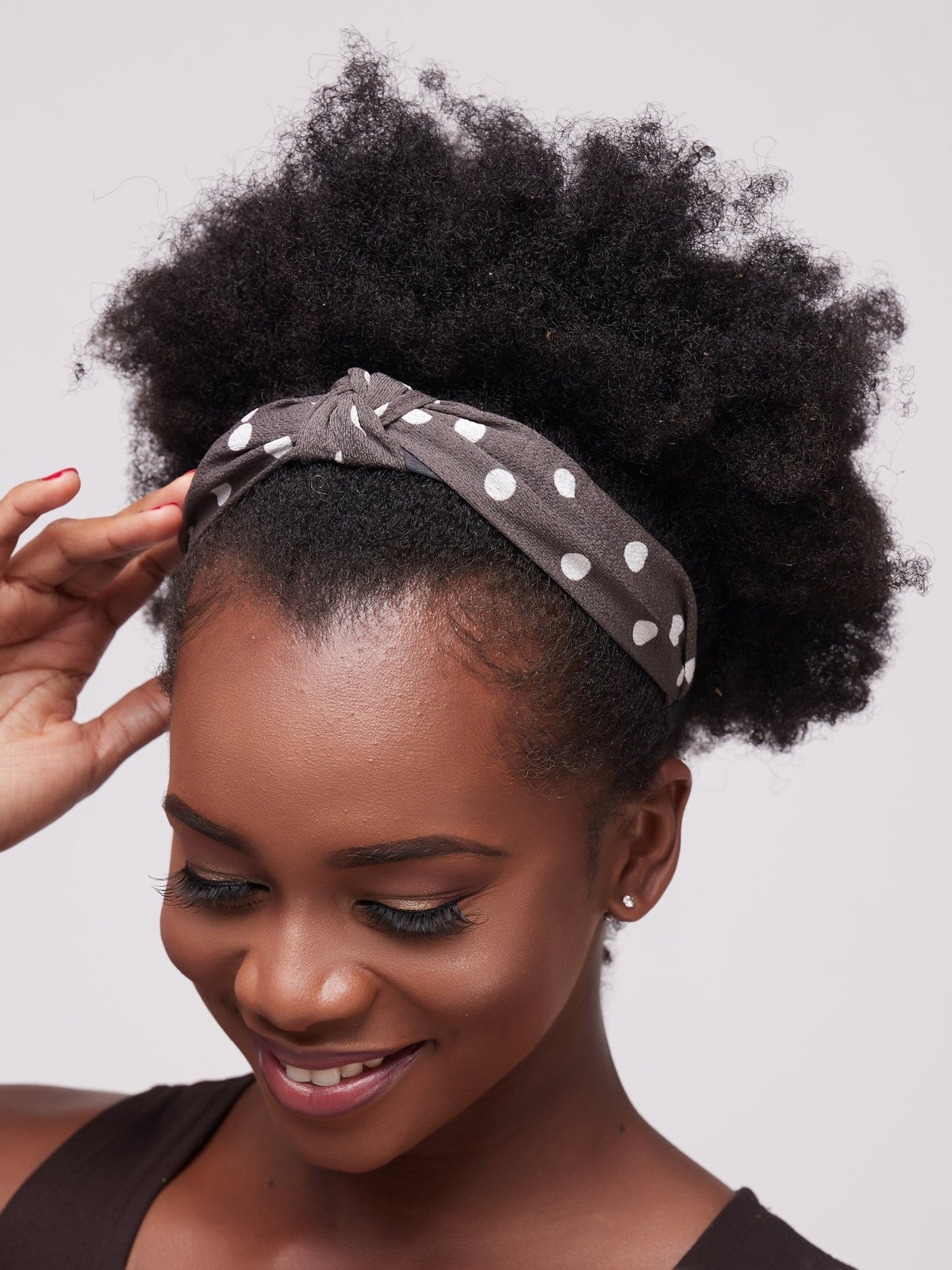 Lizola Mbaya Headband - Grey / White Polka - Shop Zetu Kenya