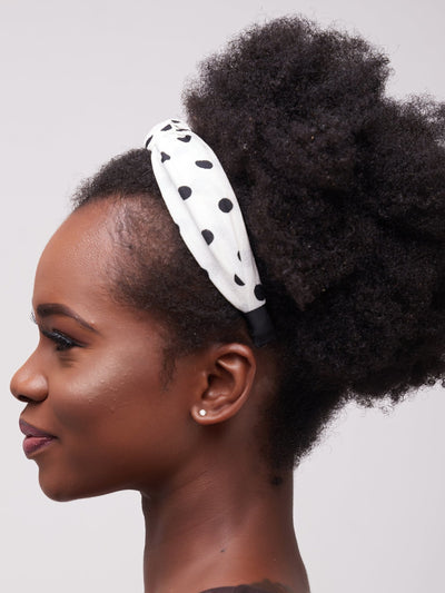 Lizola Njema Headband - White Polka - Shop Zetu Kenya
