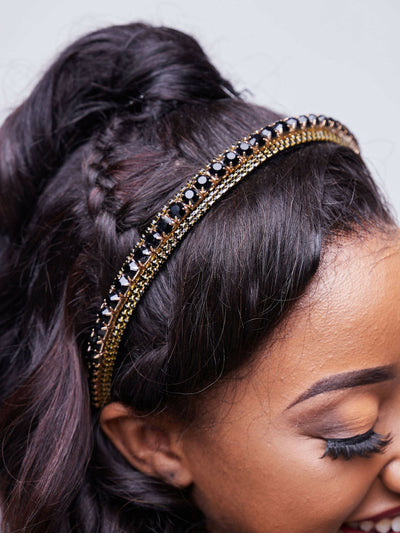 Afrodame Rhinestone Headband - Black - Shopzetu