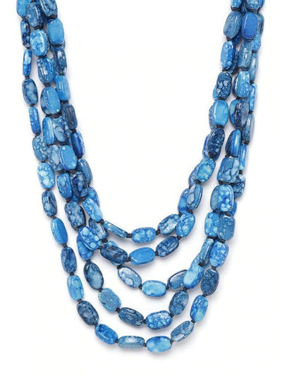 Slaks World Fashion Bead Layered Necklace - Sea Blue - Shopzetu