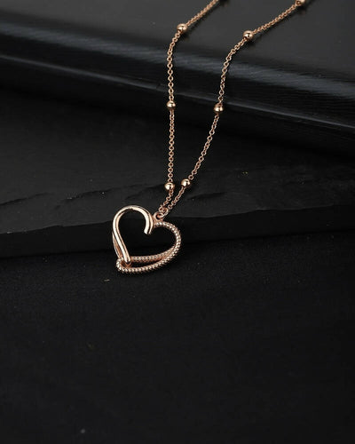 Slaks World Fashion Rose Heart Textured Link Chain - Rose Gold - Shopzetu