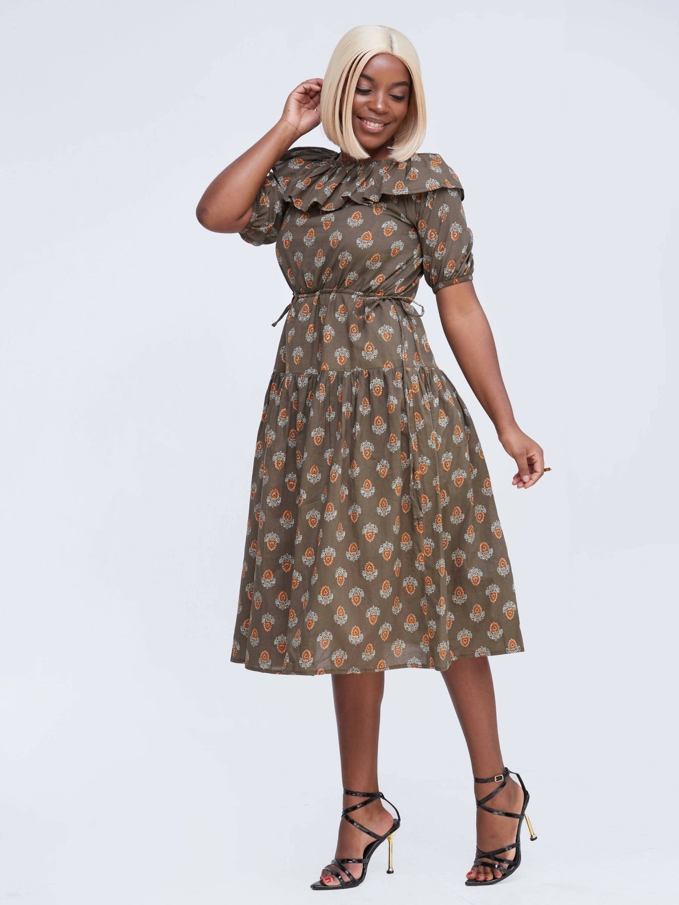 Mariam Couture Floral Midi Short Dress - Green - Shop Zetu Kenya