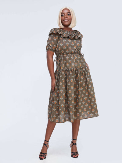Mariam Couture Floral Midi Short Dress - Green - Shop Zetu Kenya