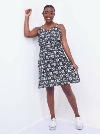 Mariam Couture Floral Sleeveless Short Dress - Black - Shop Zetu Kenya