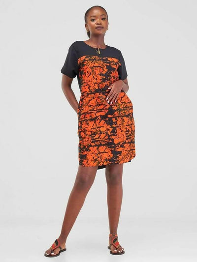African Yuva Ife African Print Shirt Dress - Rust / Black - Shopzetu