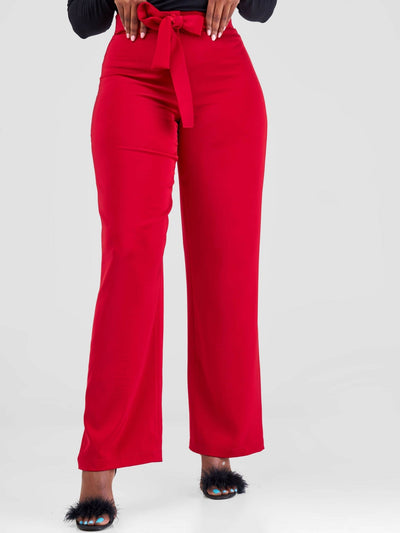 Siri Studio Flat Front Pants - Wine Red - Shopzetu