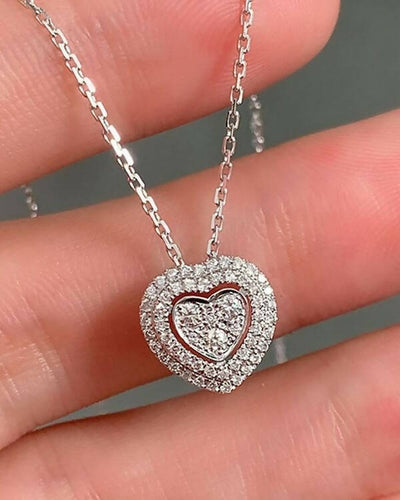 Slaks World Fashion Heart Shape Diamond Necklace - White - Shopzetu