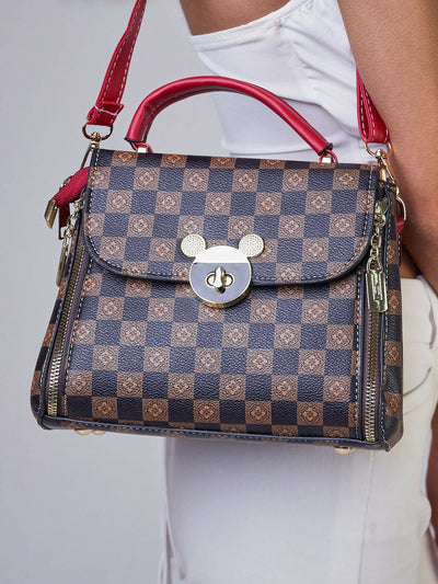 Slaks World Fashion Checkered Messenger Bag - Brown - Shopzetu