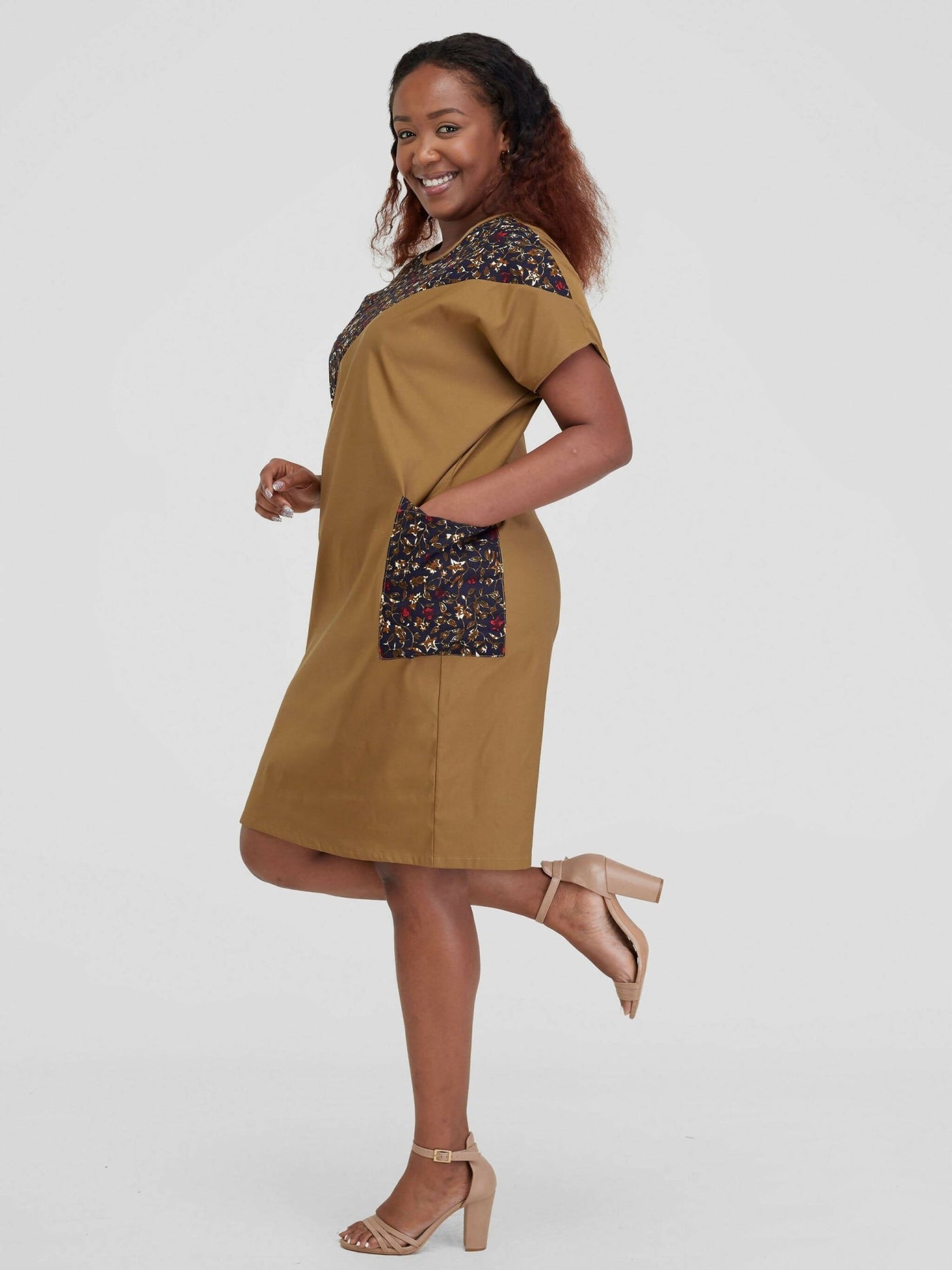Beqss Zula Dolman Asymmetrical Shift Dress - Khaki - Shopzetu