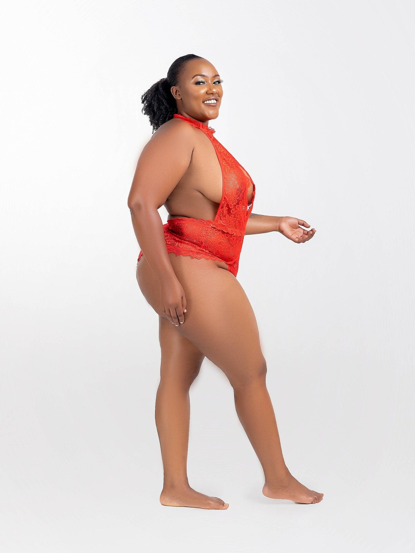 IntimatesKenya Exquisite Lace Open Cup Bodysuit-Red - Shopzetu