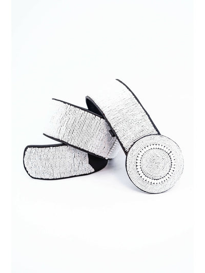 Azu's Casual 7cm Wide Leather Beaded Belt - White Print - Shopzetu