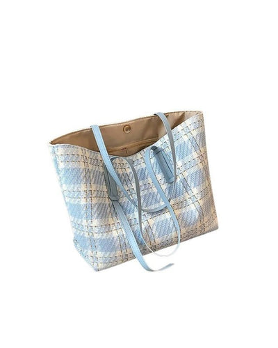 Slaks World Fashion Shopping Tote Handbag - Light Blue - Shopzetu