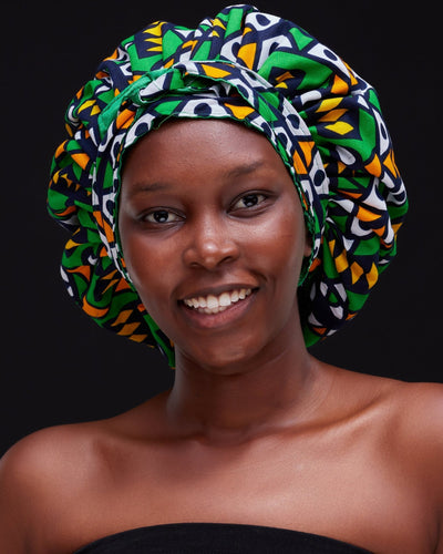 Nywele Chronicles Myra Bonnet - Green / Yellow Print - Shop Zetu Kenya