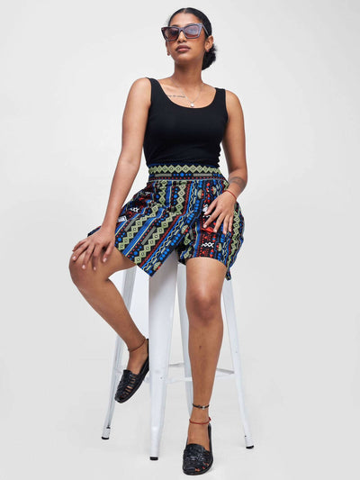 Merli Africa Cullote Shorts - Black Print - Shopzetu