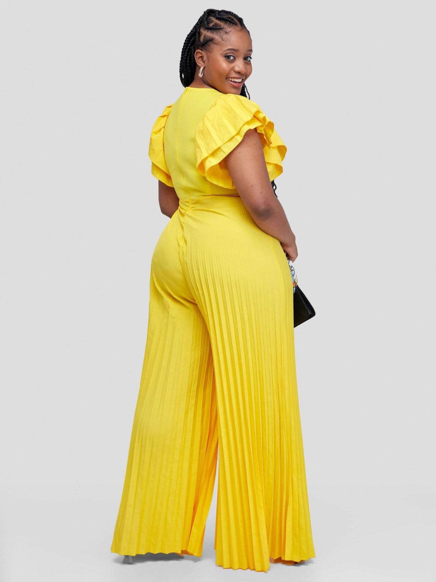 Bold N Chic Pleated Flared Jumpsuit - Yellow - Shopzetu